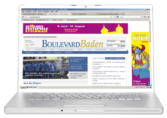 In unserem Nachrichten-Portal www.boulevard-baden.de informieren wir unsere Leser täglich über das Geschehen in Karlsruhe, der Region, Deutschland und der Welt. Die Inhalte werden multimedial erweitert um selbstproduzierte Bildergalerien und Videos. 